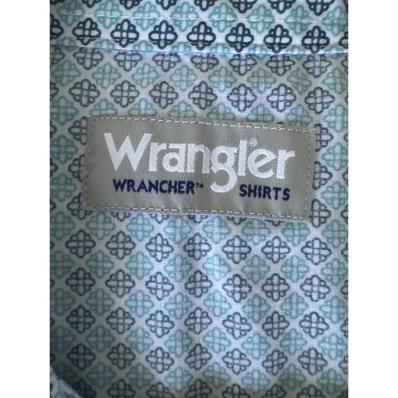 WRANGLER WRANCHER SHIRT AQUA BLUE GEOMETRIC PEARL SNAP MENS Large (B4) - Picture 5 of 8